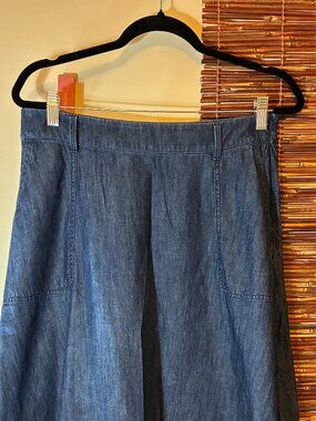 Talbots Denim A Line Midi Skirt Pockets Blue Casual Cottagecore Preppy 10P